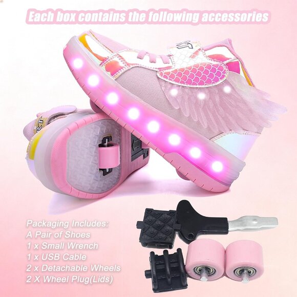 Kids A918pink Usb Chargeable Led Light Up Wheeled Skate Sneaker Shoes - Picture 5 of 7